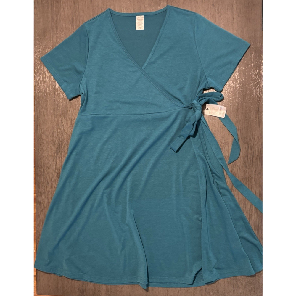 NWT West Loop Women's Turquoise Short Sleeve Dress with Wrap Tie XL